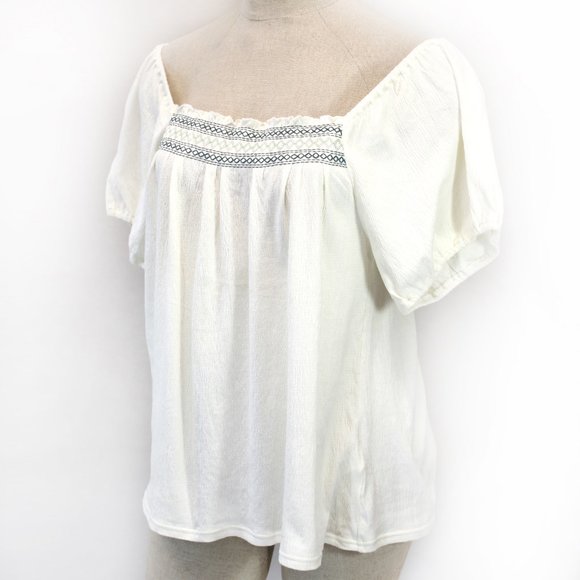 Madewell Plus White Cotton Gauze Peasant Embroidered Square Neck Top Blouse 3X - Picture 2 of 11